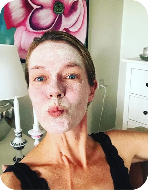 Member with a skincare face mask